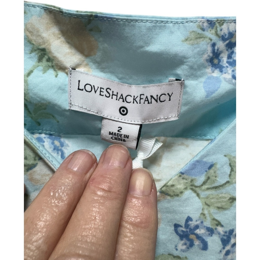 LoveShackFancy Blue‎ Floral Puff Sleeve Midi Dress Size 2 Tiered Hem for Target - Picture 5 of 12